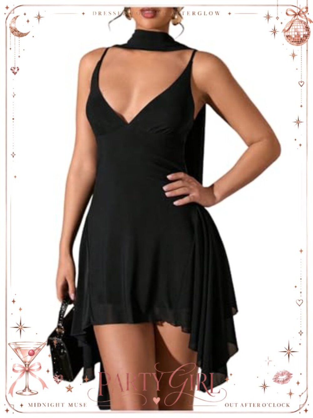 Women's Ruffle Mesh Mini Dress Deep V Neck Sleeveless Party Clubwear